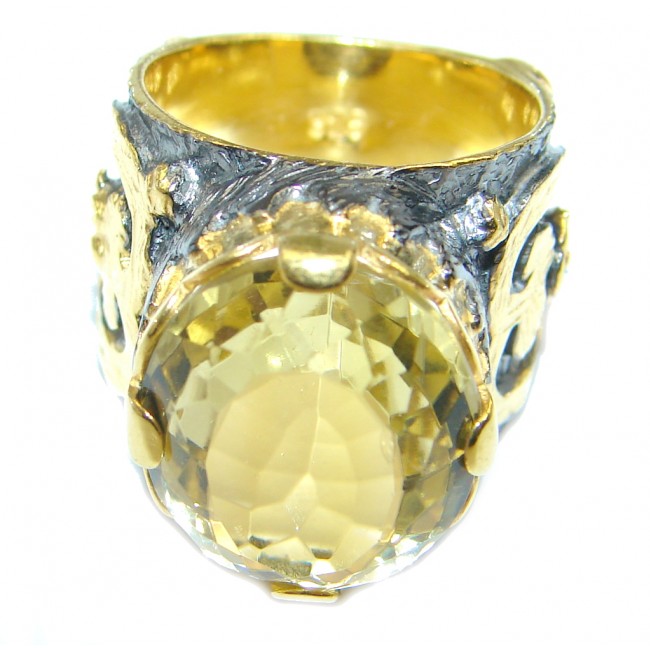 Large AAA Quality Citrine Gold Rhodium Plated over Sterling Silver ring; s. 5 3/4