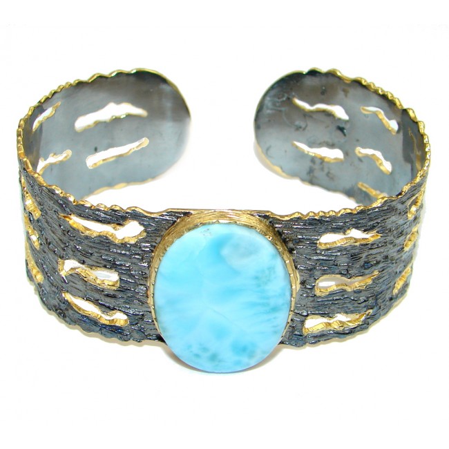 Chunky Blue Larimar Gold Rhodium plated over Sterling Silver Bracelet / Cuff