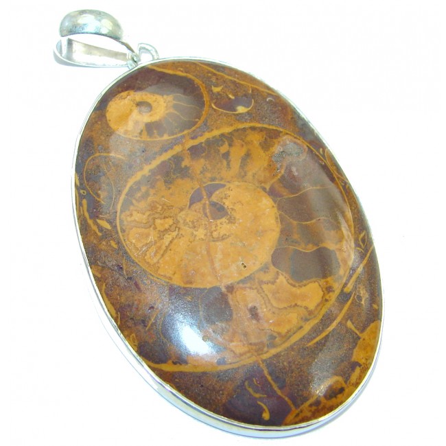 Large Simple Brown Fossilized Crinoid Sterling Silver pendant