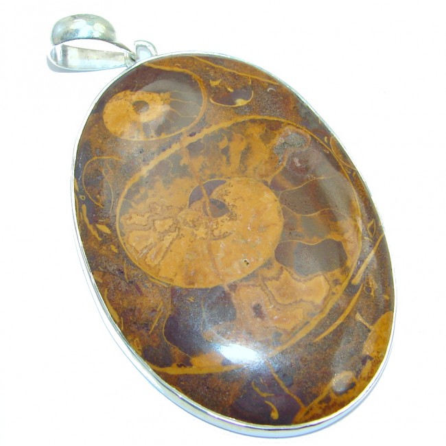 Large Simple Brown Fossilized Crinoid Sterling Silver pendant