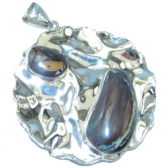 Beautiful genuine Koroit Opal hammered Sterling Silver Pendant