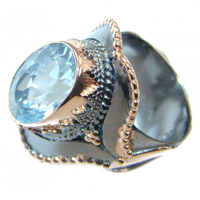 Swiss Blue Topaz Rose Rose Gold plated over Sterling Silver Ring size adjustable