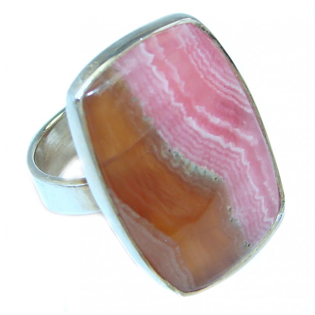 Great quality Pink Rhodochrosite Sterling Silver Ring size 6 1/4