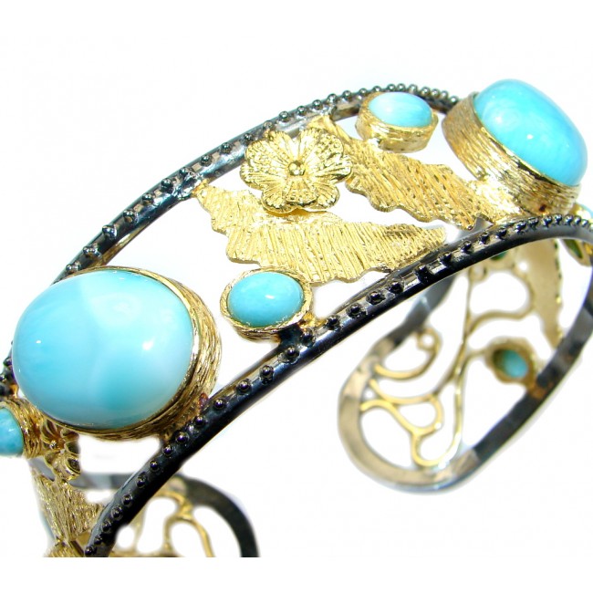 Genuine Blue Larimar 18 ct Gold Rhodium plated over Sterling Silver handmade Bracelet Cuff