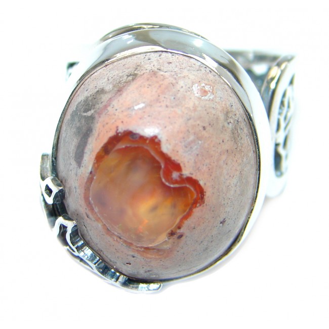 Genuine Mexican Fire Opal Oxidized Sterling Silver handmade Ring size adjustable