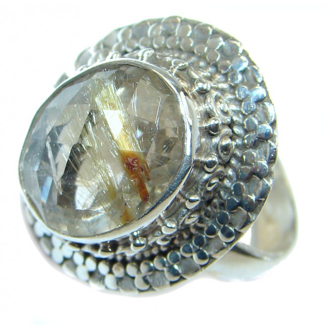 Golden Rutilated Quartz Sterling Silver handmade Ring s. 6 1/4