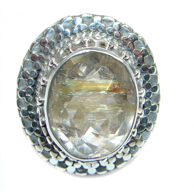 Golden Rutilated Quartz Sterling Silver handmade Ring s. 6 1/4