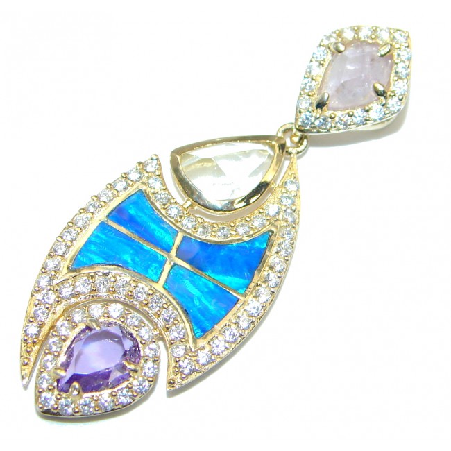 Simple Style lab. Blue Opal Multigem Gold plated over Sterling Silver Pendant