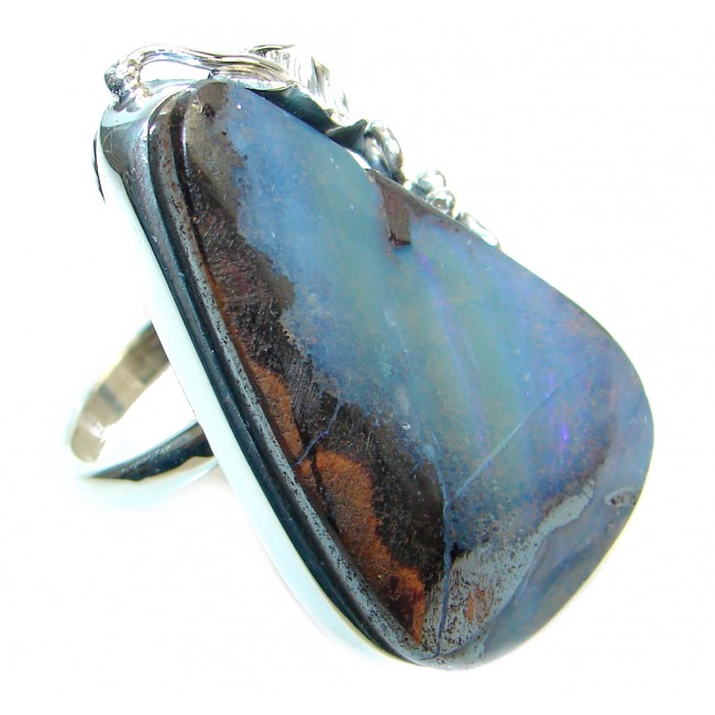 Classic Beauty Boulder Opal Sterling Silver handcrafted ring size adjustable