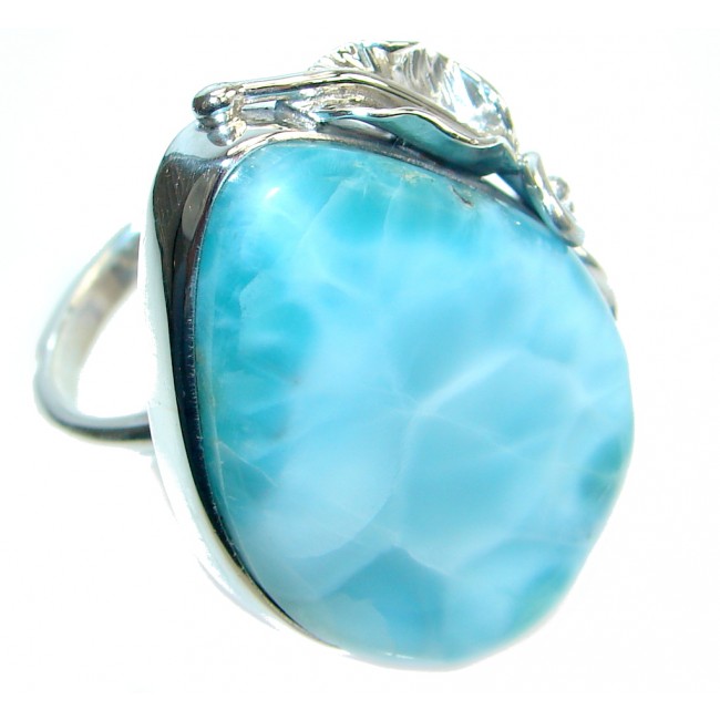 Sublime Genuine AAA Larimar Sterling Silver handmade Ring size adjustable