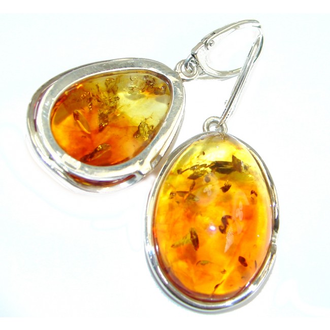Large Back to Nature Baltic Amber Sterling Silver handmade earrings