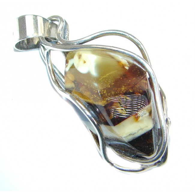 Amazing natural Baltic Amber Sterling Silver handmade Pendant