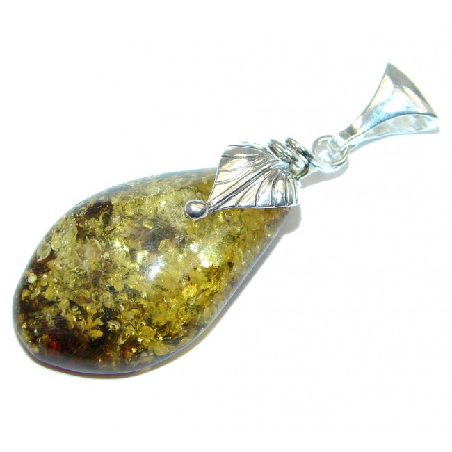 Back to Nature Green AAA Green Baltic Amber Sterling Silver Pendant
