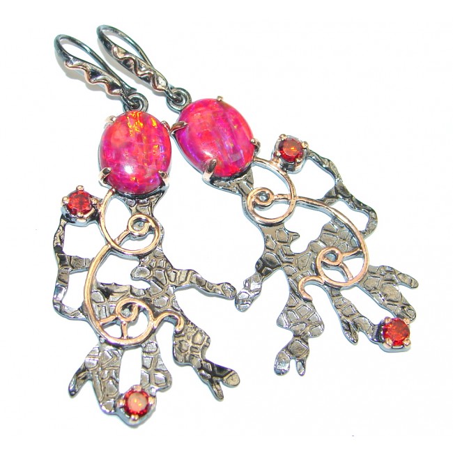 Exclusive Japanese Fire Opal Garnet Rose Gold plated over Sterling Silver earrings