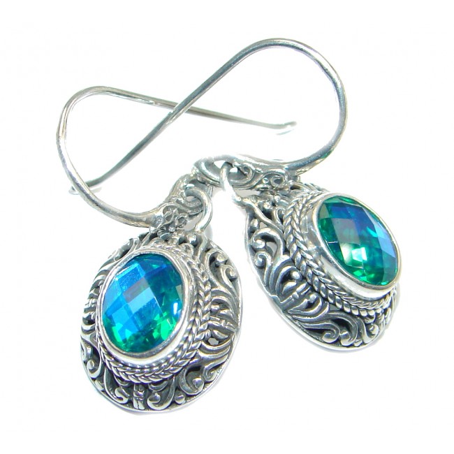 Rich Setting Ocean Blue Aqua Topaz Sterling Silver Earrings
