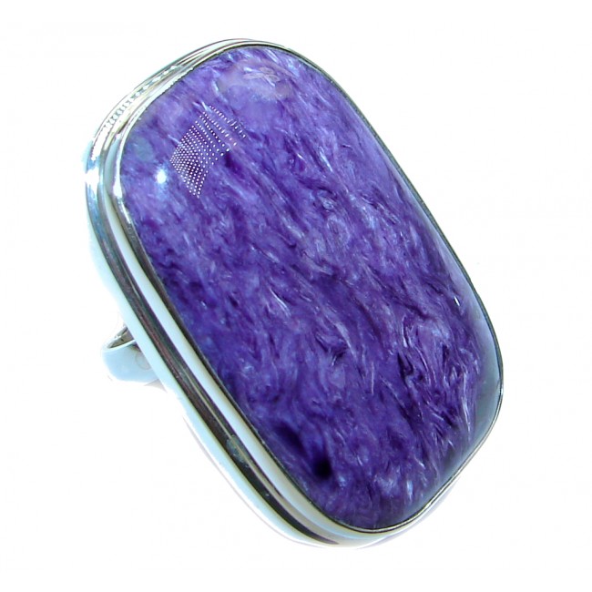 Big AAA Purple Charoite Sterling Silver handcrafted Ring size adjustable