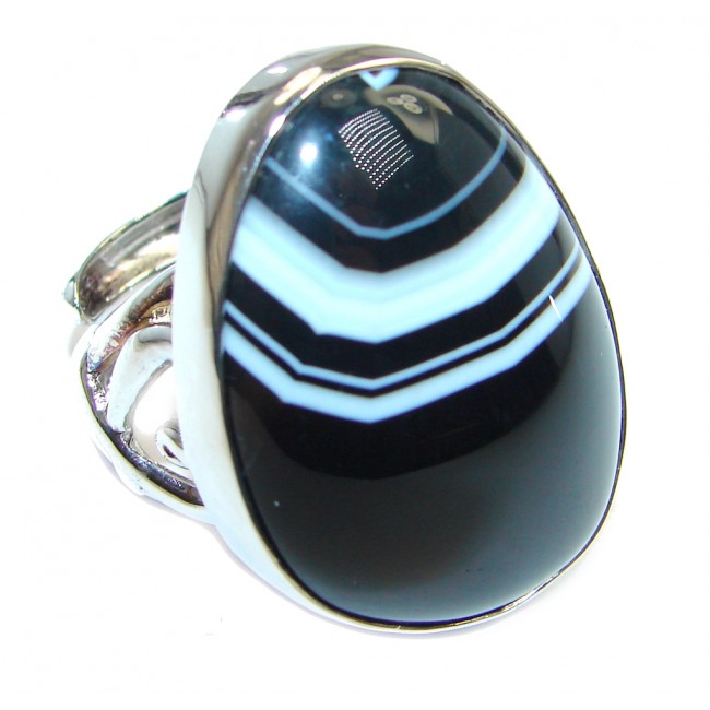 Fantastic Black Botswana Agate Sterling Silver Ring size adjustable