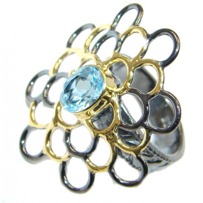 Large Swiss Blue Topaz Rose Gold plated over Sterling Silver Ring size 8 1/4