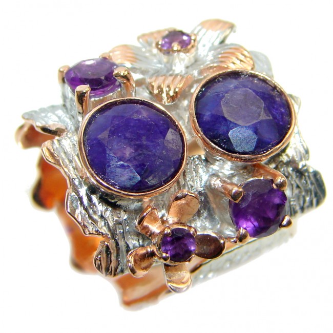 One Of the Kind Blue Sapphire & Amethyst Sterling Silver Ring size adjustable 5 1/2