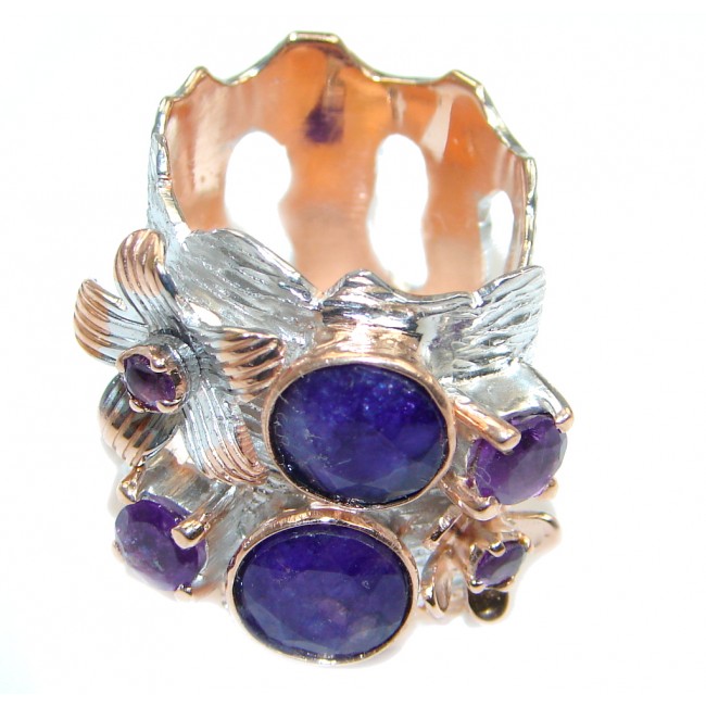 One Of the Kind Blue Sapphire & Amethyst Sterling Silver Ring size adjustable 5 1/2