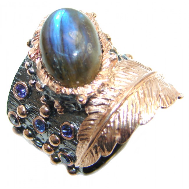 Fire Labradorite Topaz Rhodium Rose Gold plated over Sterling Silver ring size 7 1/2