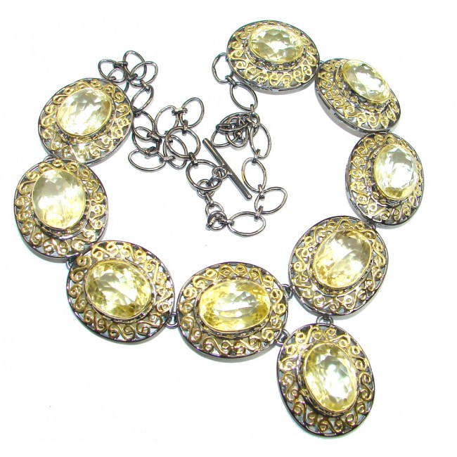 Exclusive simulated Citrine Gold Rhodium plated over Sterling Silver handmade Necklace