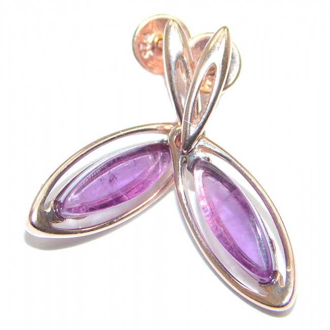 Marquise Natural Amethyst Rose Gold plated over Sterling Silver stud earrings