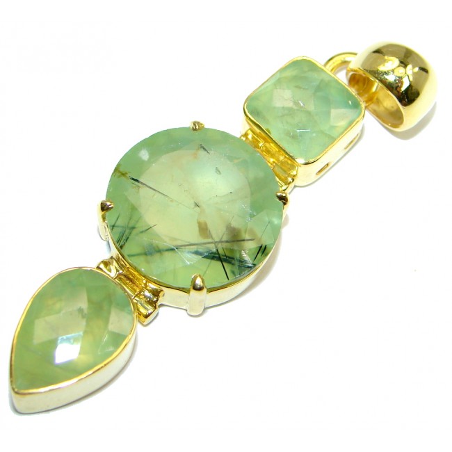 Genuine Top quality Green Moss Prehnite 18 ct gold plated over Sterling Silver Pendant
