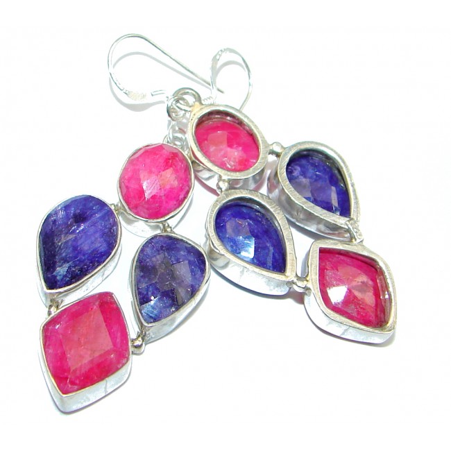 Victorian Style Saphire Red Ruby Sterling Silver earrings