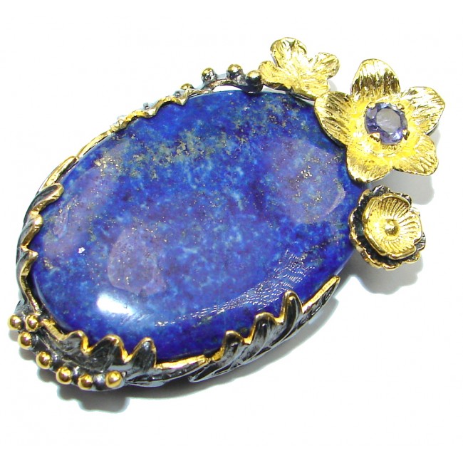 Blue Lapis Lazuli Tanzanite Gold Rhodium plated over Sterling Silver handmade Pendant