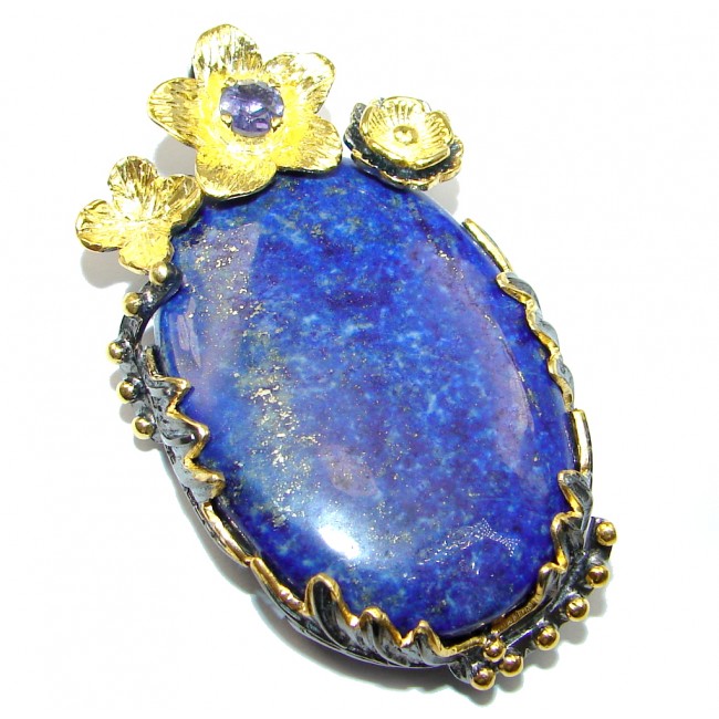 Blue Lapis Lazuli Tanzanite Gold Rhodium plated over Sterling Silver handmade Pendant