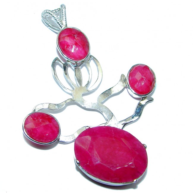 Abstract Design Red Ruby Pearl Sterling Silver handmade Pendant