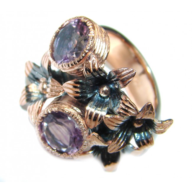 Genuine Amethyst Rose Gold plated over Sterling Silver handmade ring size 6