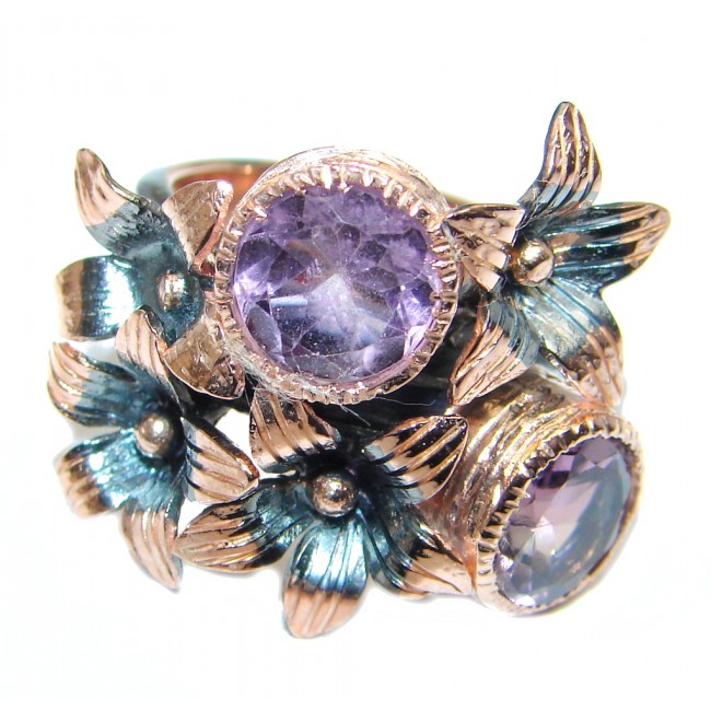 Genuine Amethyst Rose Gold plated over Sterling Silver handmade ring size 6