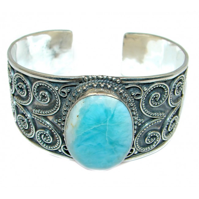 Genuine Blue Larimar Swiss Blue Topaz Sterling Silver handmade Bracelet Cuff