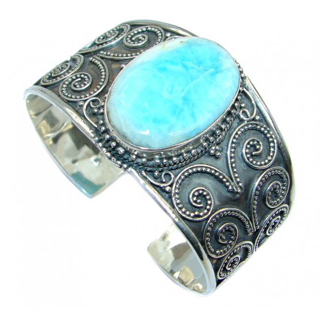 Genuine Blue Larimar Swiss Blue Topaz Sterling Silver handmade Bracelet Cuff