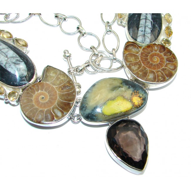 One of the Kind Ammonite Fossil Citrine Sterling Silver handcrafted necklace