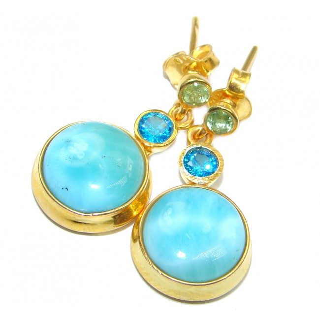 Secret AAA Blue Larimar & Blue Topaz & Peridot Gold Plated Sterling Silver earrings