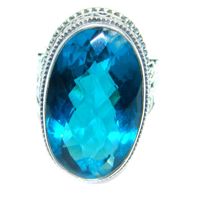 Precious Sapphire Color Quartz Sterling Silver Ring s. 7 1/2