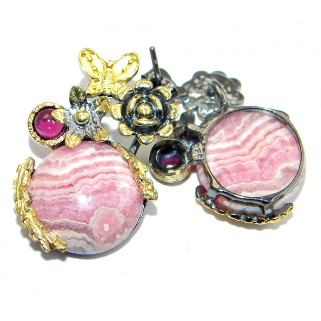 Pink Argentinian Rhodochrosite Garnet Gold plated over Sterling Silver handmade earrings