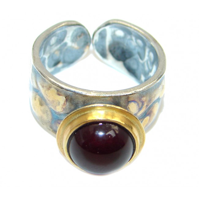 Genuine 9 ct Garnet Two Tones Sterling Silver Italy made ring size adjustable