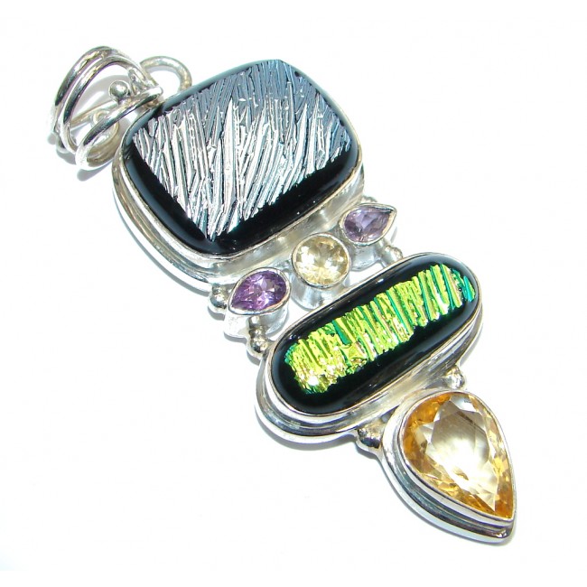 Huge Mexican Dichroic Glass Sterling Silver handmade Pendant