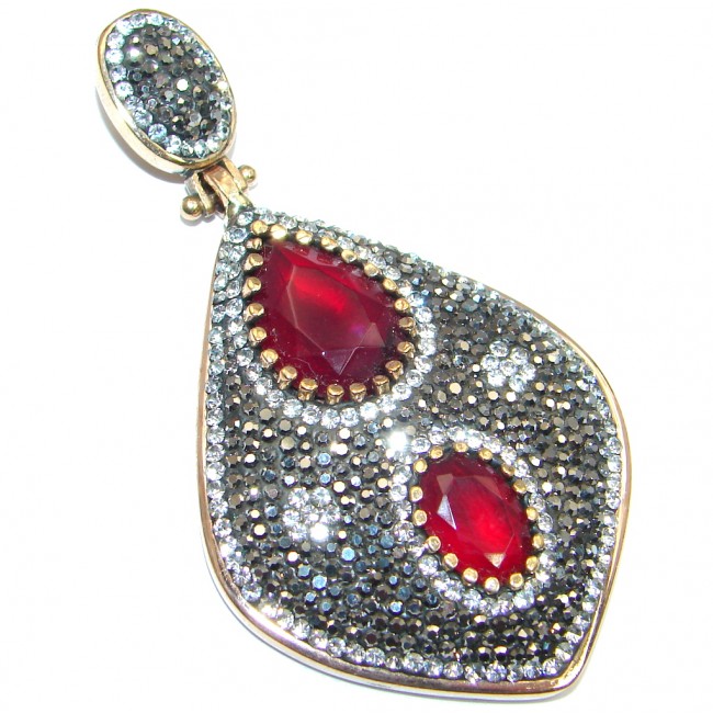 Victorian Style created Ruby Two tones Sterling Silver Pendant