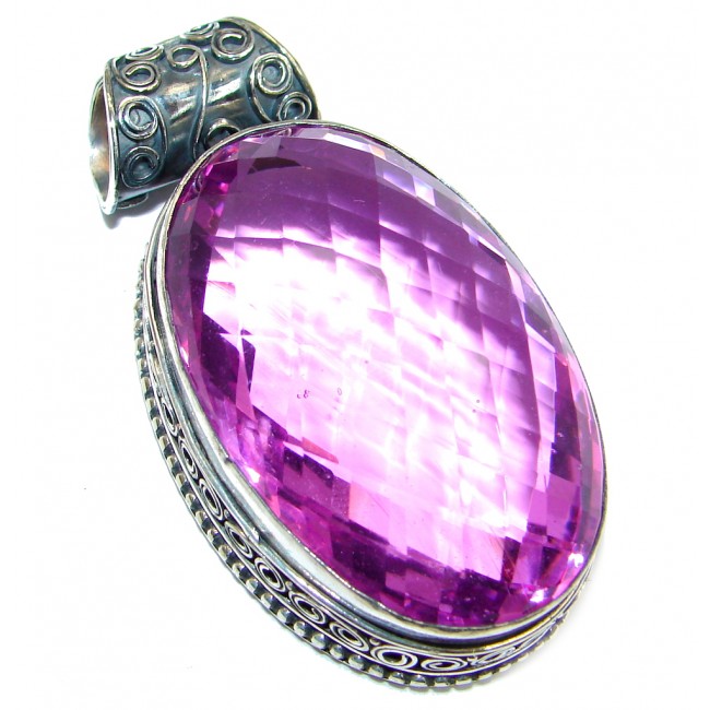 Large Amazing created Pink Sapphire Sterling Silver Pendant
