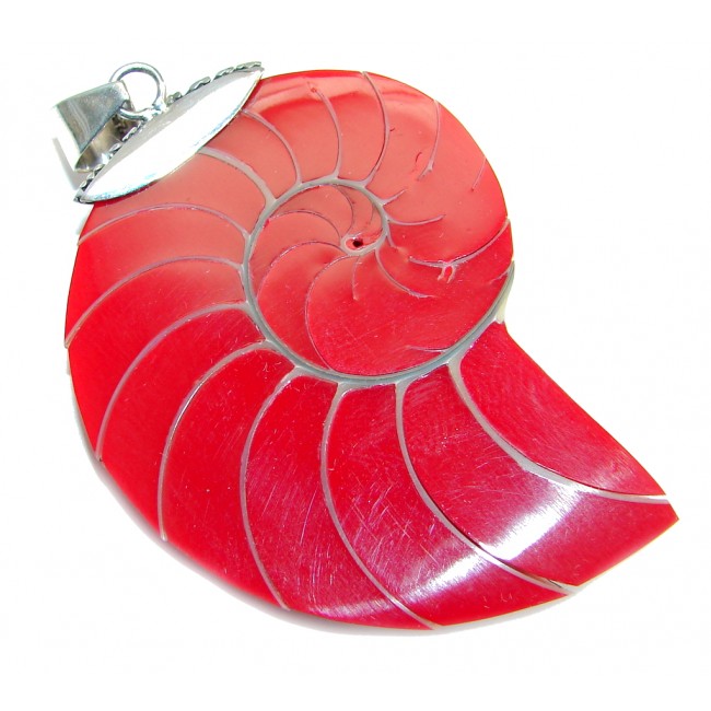 Lovely Red Ocean Shell Sterling Silver handmade Pendant