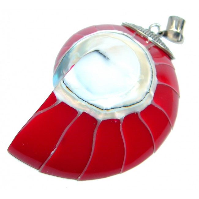 Lovely Red Ocean Shell Sterling Silver handmade Pendant