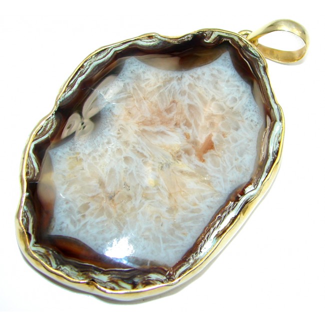 Huge 56.5 grams! Botswana Agate Gold plated over Sterling Silver handcrafted Pendant