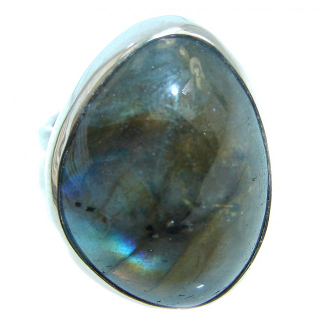 Big Blue Aura Fire Labradorite Sterling Silver ring size adjustable