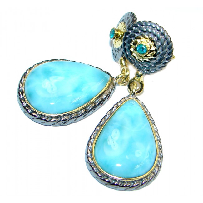 Precious Blue Larimar Sterling Silver Topaz Peridot handmade earrings