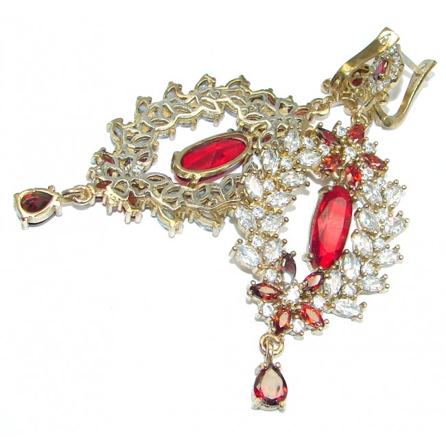 Chunky Victorian Style created Red Ruby Sterling Silver chandelier earrings